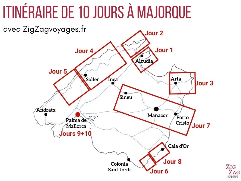 Carte itineraire visiter Majorque 10 jours road trip