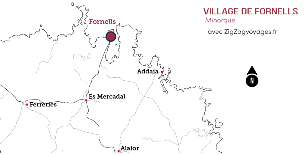 Carte du village de Fornells à Minorque
