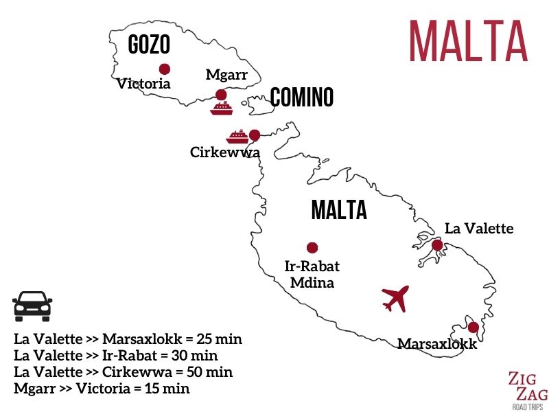 carte de iles de malte temps de route