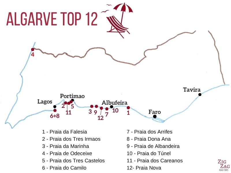 carte meilleures plages Algarve
